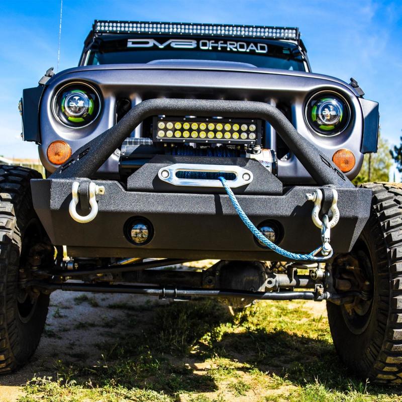 DV8 Offroad 07-18 Jeep Wrangler JK/JL FS-15 Steel Stubby Front Bumper w/ Fog Lights