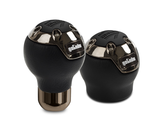 Momo Gotham Shift Knob - Black Leather, Dark Chrome Insert