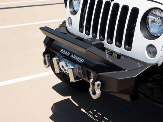 Road Armor 07-18 Jeep Wrangler JK Stealth Front Winch Bumper w/Bar Guard Mid Width - Tex Blk