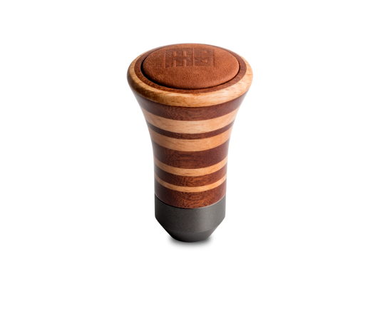 Momo Trofeo Heritage Shift Knob - Tall Wood, Layered Mahogany and Beechwood, Leather Insert Top